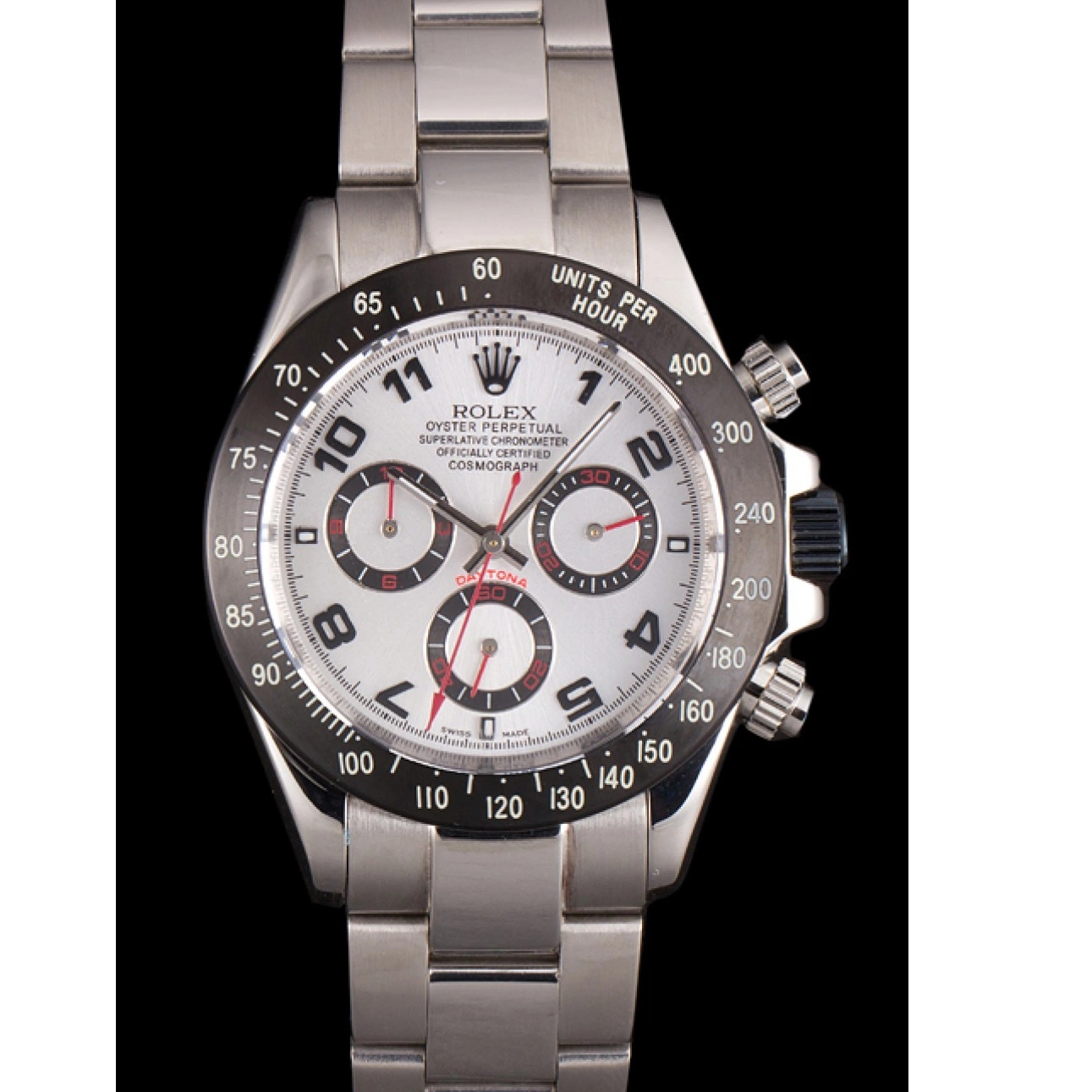 Aaa replica Steel Daytona Rolex Dial Black Enameled Silver Stainless 0615